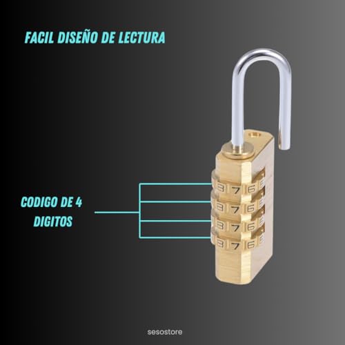 candado combinacion. candado taquilla - candado seguridad 4 digitos - candado numerico con clave de seguridad - candado taquilla gimnasio - candado maleta viaje, cajones, gym (1 unidad)