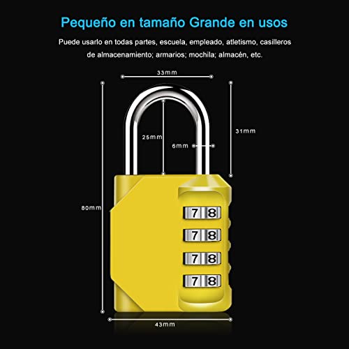 Candado Combinacion, Diyife Impermeable Candado Taquilla, Candado Seguridad 4 Dígitos, Candado para El Casillero del Gimnasio Escolar, Archivadores, Caja De Herramientas,Cerca, Cerrojo(Amarillo)