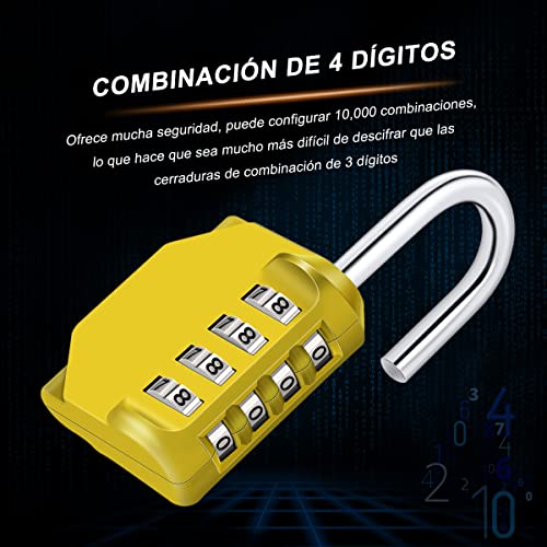 Candado Combinacion, Diyife Impermeable Candado Taquilla, Candado Seguridad 4 Dígitos, Candado para El Casillero del Gimnasio Escolar, Archivadores, Caja De Herramientas,Cerca, Cerrojo(Amarillo)