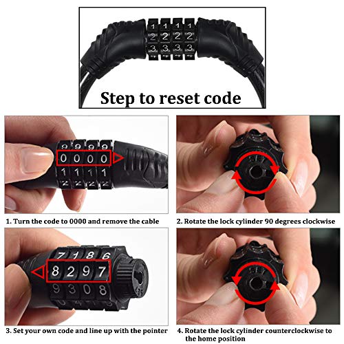 Candado de Cable, Candado de Bicicleta Ajustable Cerradura para Bicicletas con 4 Dígitos Reiniciable para Bicicletas, Motocicleta, Portón, Valla, Scooter y Otros Artículos Que Deben Ser Asegurados