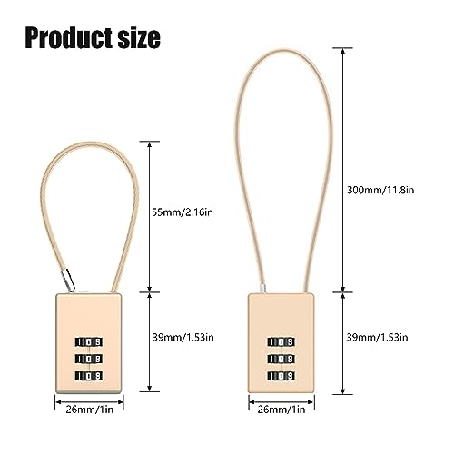 Candado pequeño para maleta, cable de combinación de 3 dígitos, dorado, candado de seguridad para maleta, taquilla, bicicleta