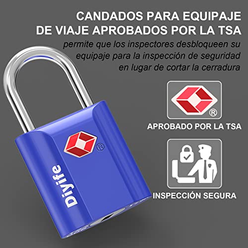 Candados de Viaje, [2 Piezas] Diyife TSA Equipaje Candado con Llave, Candados Mochila, Candado de Seguridad para Maletas Viaje Mochila Equipaje,Taquillas (Azul)