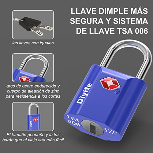 Candados de Viaje, [2 Piezas] Diyife TSA Equipaje Candado con Llave, Candados Mochila, Candado de Seguridad para Maletas Viaje Mochila Equipaje,Taquillas (Azul)