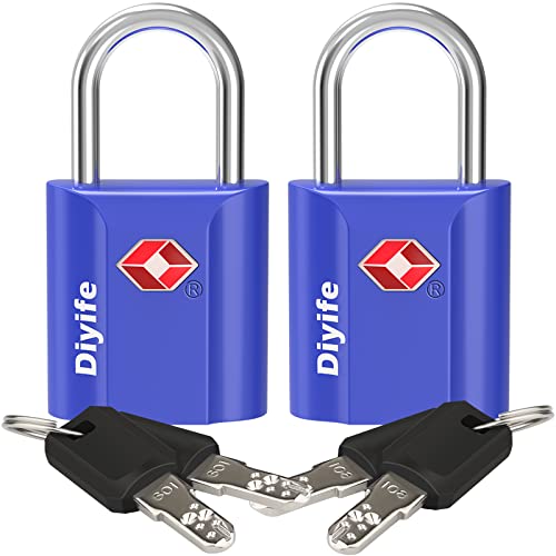 Candados de Viaje, [2 Piezas] Diyife TSA Equipaje Candado con Llave, Candados Mochila, Candado de Seguridad para Maletas Viaje Mochila Equipaje,Taquillas (Azul)