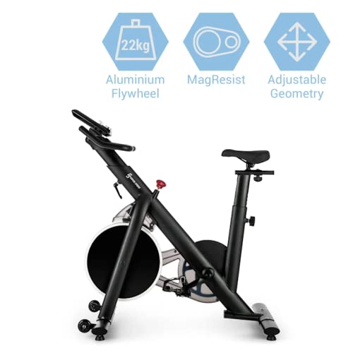 Capital Sports Evo Race - bicicletas estaticas, Bicicleta estática, bici estatica, Carga máx. 120 kg, Resistencia magnética continua, Volante de aluminio, Sillín ajustable, Ruedas transporte, Negro