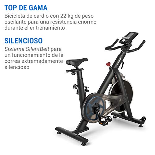 Capital Sports Evo Race - bicicletas estaticas, Bicicleta estática, bici estatica, Carga máx. 120 kg, Resistencia magnética continua, Volante de aluminio, Sillín ajustable, Ruedas transporte, Negro