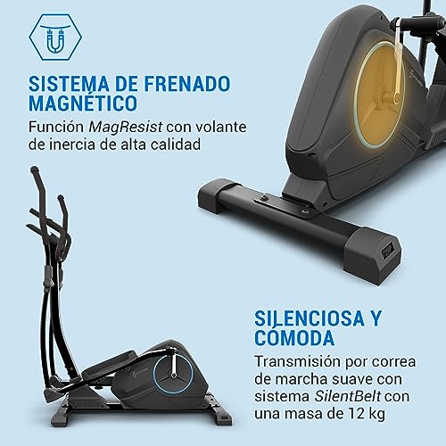 Capital Sports Helix Air - Bicicleta elíptica, Volante de inercia 12kg, 24 Niveles, Correa de tracción, Pulsómetro, Soporte Tableta, Certificación TÜV, Tecnología MagResist, hasta 120kg, Granito