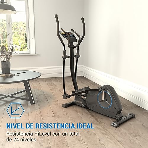 Capital Sports Helix Air - Bicicleta elíptica, Volante de inercia 12kg, 24 Niveles, Correa de tracción, Pulsómetro, Soporte Tableta, Certificación TÜV, Tecnología MagResist, hasta 120kg, Granito