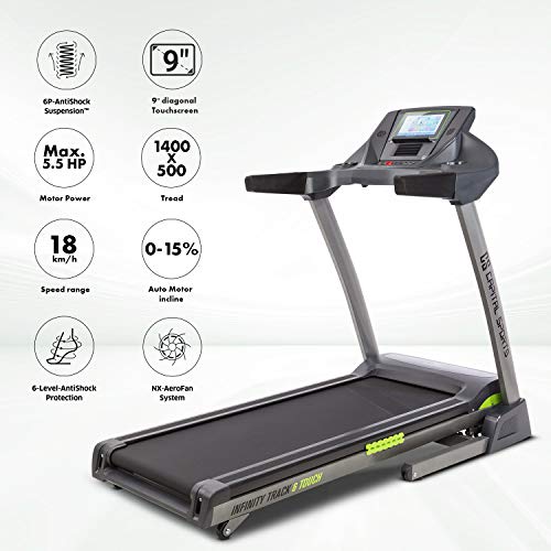 Capital Sports Infinity Track 6.0 Touch - Cinta de Correr, Cinta de correr eléctrica, Máquina de correr, 5,5 CV, WiFi, Display táctil, Inclinación 15%, Altavoces Integrados, USB, AUX 3,5 mm, Antracita