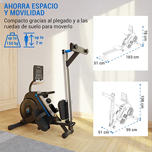 Capital Sports Maquina de Remo Magnética para Casa, Aparatos para Hacer Ejercicio Plegable, Rowing Machine 8 Niveles de Resistencia, Remo Fitness con Pantalla LCD, Rodillos para Proteger el Suelo