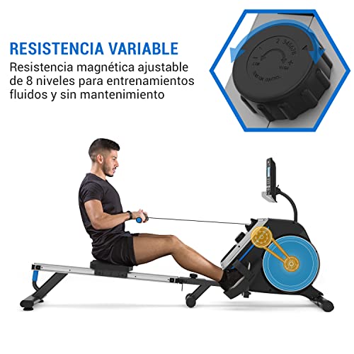 Capital Sports Maquina de Remo Magnética para Casa, Aparatos para Hacer Ejercicio Plegable, Rowing Machine 8 Niveles de Resistencia, Remo Fitness con Pantalla LCD, Rodillos para Proteger el Suelo