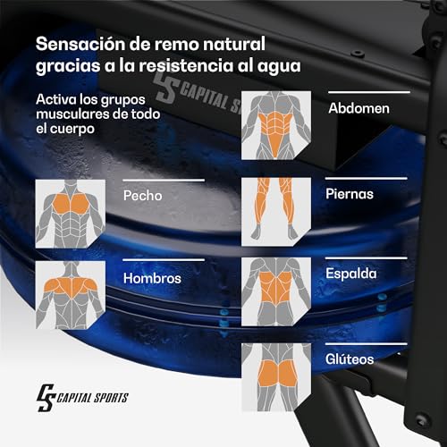 Capital Sports Maquina de Remo para Casan14L, Aparatos para Hacer Ejercicio Casa, Maquina Gimnasio 8 Niveles Resistencia y Altura Ajustable, Remo Fitness 134 cm Slide Rail, Soporte Tablet, Bluetooth