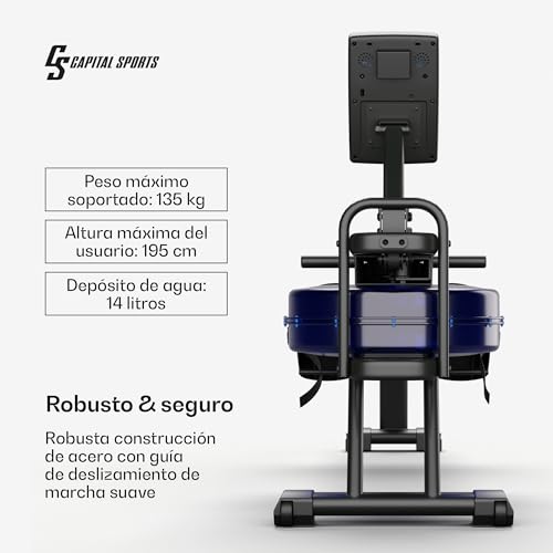 Capital Sports Maquina de Remo para Casan14L, Aparatos para Hacer Ejercicio Casa, Maquina Gimnasio 8 Niveles Resistencia y Altura Ajustable, Remo Fitness 134 cm Slide Rail, Soporte Tablet, Bluetooth