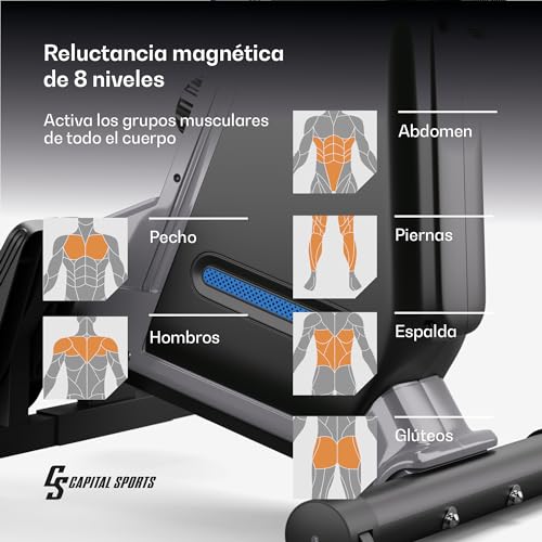 Capital Sports Maquina de Remo Plegable para Casa, Aparatos para Hacer Ejercicio Casa, Maquina Gimnasio 16 Niveles de Resistencia y Altura Ajustable, Remo Fitness con Pantalla LCD