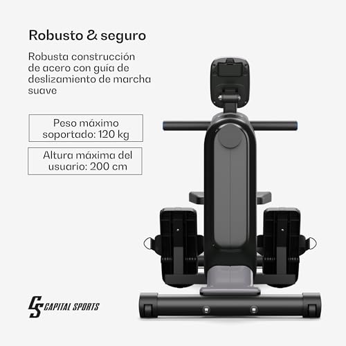 Capital Sports Maquina de Remo Plegable para Casa, Aparatos para Hacer Ejercicio Casa, Maquina Gimnasio 16 Niveles de Resistencia y Altura Ajustable, Remo Fitness con Pantalla LCD