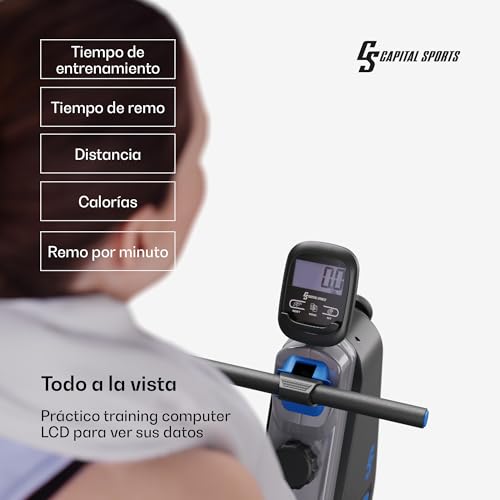 Capital Sports Maquina de Remo Plegable para Casa, Aparatos para Hacer Ejercicio Casa, Maquina Gimnasio 16 Niveles de Resistencia y Altura Ajustable, Remo Fitness con Pantalla LCD