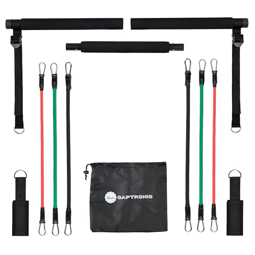 Captronic-Barra Pilates con Gomas elasticas-Kit Barra de Pilates con Bandas elasticas para musculacion-Pilates Bar-Gimnasio en casa