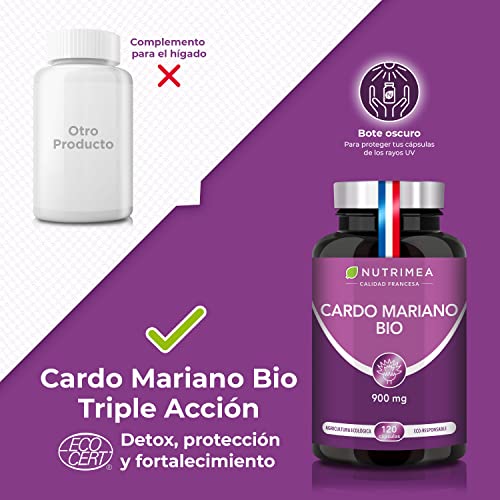 Cardo Mariano 100% Orgánico | 900mg Por Día Detox y Protección Hígado Antioxidante Facilita Digestión | 120 Cápsulas Veganas | Sin Aditivos Natural | Fabricado en Francia