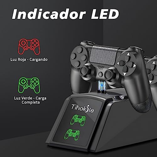 Cargador Mando PS4, Tihokile Estación de Rápida Carga para Controlador PS4 / Ps4Pro / Ps4 Slim, Muelle de Carga Dual con Indicador LED y Cable USB