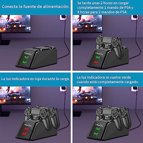 Cargador Mando PS4, Tihokile Estación de Rápida Carga para Controlador PS4 / Ps4Pro / Ps4 Slim, Muelle de Carga Dual con Indicador LED y Cable USB