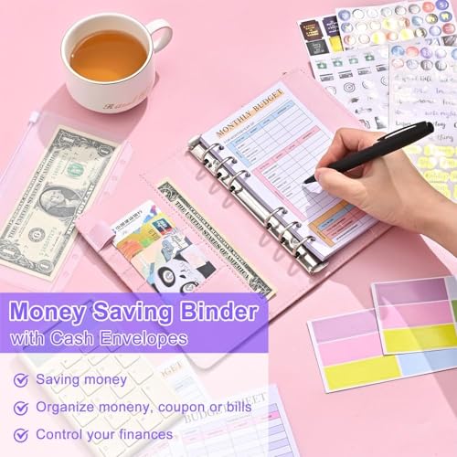 Carpeta de Presupuesto A6 Archivador de Dinero de Cuero de PU Organizador de Dinero Budget Binder Organizer con Sobres Plastico Cuaderno con Separadores Agenda para Ahorrar Dinero (arco iris)