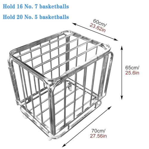 Carro para Equipos de Pelotas Deportivas | Organizador de Bolas | Estante para Bolas con Ruedas | Cesta organizadora de Bolas con Cerradura | Jaula de Bolas apilable de Acero Inoxidable,S