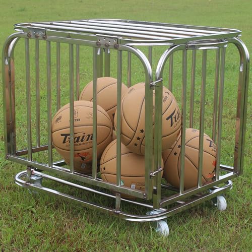 Carro para Pelotas, Estante de Bolas con Rueda en Acero Inoxidable, Carro de Equipo de Pelota Deportiva, Jaula de Bolas Apilable para fútbol, Baloncesto, Voleibol,L