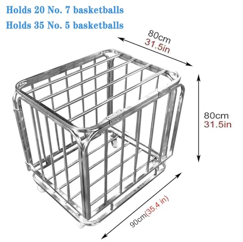 Carro para Pelotas, Estante de Bolas con Rueda en Acero Inoxidable, Carro de Equipo de Pelota Deportiva, Jaula de Bolas Apilable para fútbol, Baloncesto, Voleibol,L