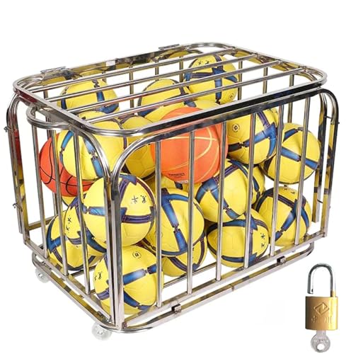 Carro para Pelotas, Estante de Bolas con Rueda en Acero Inoxidable, Carro de Equipo de Pelota Deportiva, Jaula de Bolas Apilable para fútbol, Baloncesto, Voleibol,L