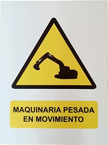 Cartel señal PVC 40 cm x 30 cm peligro maquinaria pesada en movimiento 1 mm espesor