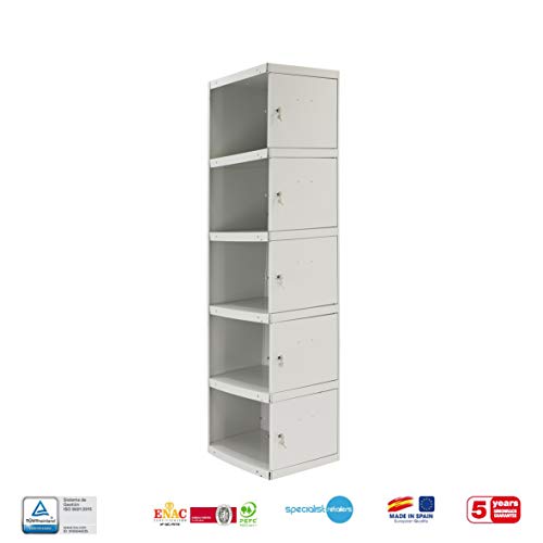 Casillero profesional desmontado adicional 1 cuerpo 5 puertas cada uno Gris/Gris Simonrack 1800x300x500 mms -Casillero metálico - Casillero de vestuario - Necesita un módulo inicial