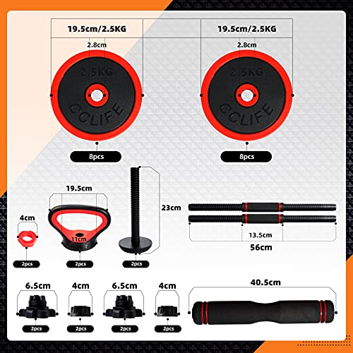 CCLIFE Mancuernas Hierro Pesa Ajustables 2en1 y Barra, Pesas Hierro Pesa Rusa Mancuernas