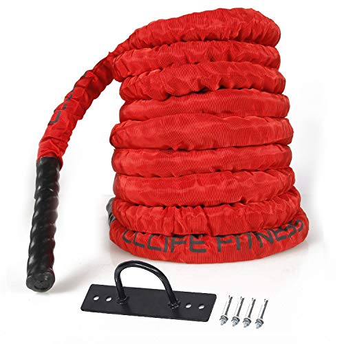 CCLIFE ZERRO Cuerda de batalla Entrenamiento Poliéster Ultra Resistente Battle Rope Cuerda Batalla 9m Diámetro 38mm -Ancla Incluida-ZERRO