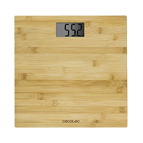 Cecotec Báscula de baño digital Surface Precision 9300 Healthy. Plataforma de bambú (eco-friendly), Pantalla LCD, Capacidad máxima de 180kgr, Lista para usar, Cinta métrica