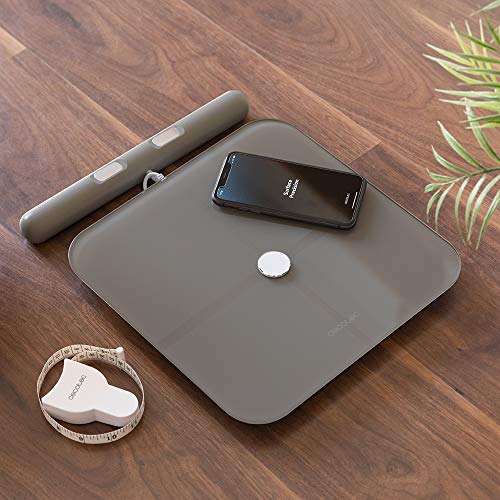 Cecotec Báscula de baño Surface Precision 10600 Smart Healty Pro Dark Grey. Con App, Conectividad Bluetooth, Barra con sensores para medición de bioimpedancia, 15 Parámetros, Diseño extraplano