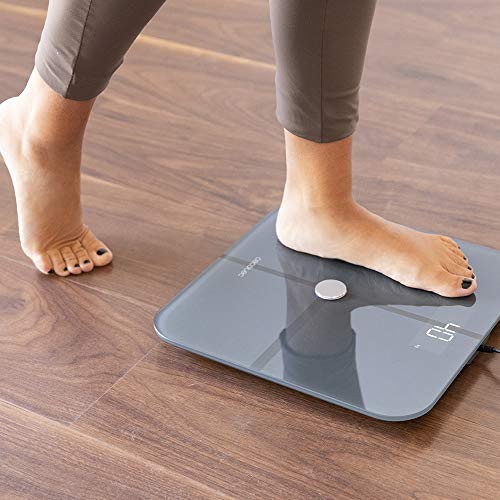 Cecotec Báscula de baño Surface Precision 10600 Smart Healty Pro Dark Grey. Con App, Conectividad Bluetooth, Barra con sensores para medición de bioimpedancia, 15 Parámetros, Diseño extraplano