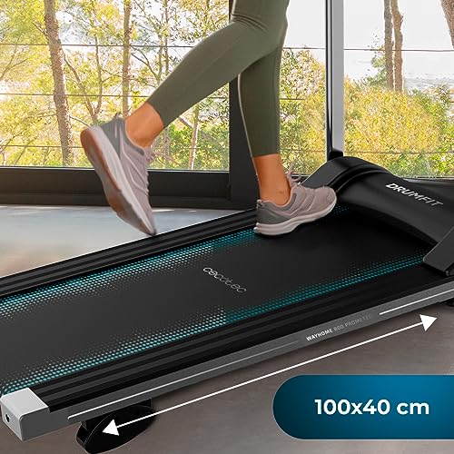 Cecotec Cinta de andar DrumFit WayHome 800 Prometeo. 550 W, 1-10 Km/h, 12 Programas, Superficie 100x40 cm, Plegado vertical, Inclinación 3 niveles, Pantalla, Portabotella