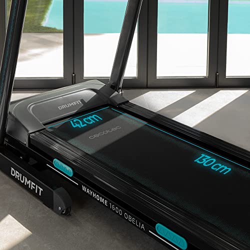 Cecotec Cinta de Correr Plegable DrumFit WayHome 1600 Obelia Ultraflex. 1500 W, Inclinación Motorizada, Superficie de 130x42 cm, Sistema de Amortiguación UltraFlex System, Pantalla LCD, Negro