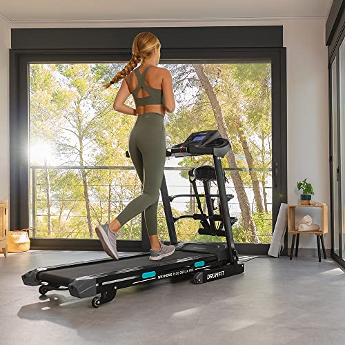 Cecotec Cinta de Correr Plegable DrumFit WayHome 1600 Obelia Ultraflex Pro. 1500 W, Inclinación Motorizada, Superficie de 130x42 cm, Sistema Amortiguación, Pantalla, Cinturón de Masaje, Negro