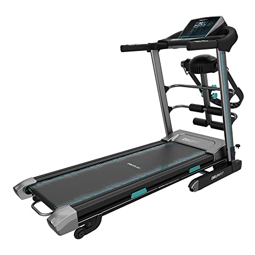 Cecotec Cinta de Correr Plegable DrumFit WayHome 1600 Obelia Ultraflex Pro. 1500 W, Inclinación Motorizada, Superficie de 130x42 cm, Sistema Amortiguación, Pantalla, Cinturón de Masaje, Negro