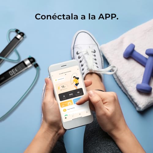 Cecotec Comba Drumfit SmartComba 3000 Connected, Ajustable 2 en 1, Rápida rotación 360º, 2 Cuerdas de 30cm, Conéctala a la APP, Incluye cuerda de PVC de 3m, 3 modos, Pantalla LED