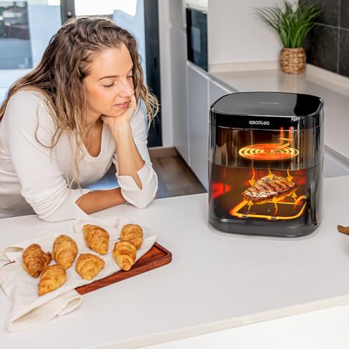 Cecotec Freidora de Aire sin Aceite de 6 L con Ventana Air Fryer Cecofry DuoHeat 6000. 2200 W, Doble Resistencia, Cocción 3D, Grillin Style, 8 Menús, Temperatura Regulable 80-200ºC