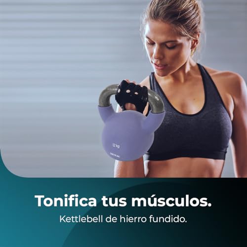 Cecotec Pesa Rusa de 10Kg Drumfit KettleBell 10000 Neo. Revestimiento de Neopreno, Hierro Fundido, Agarre Ergonómico, Diseño Estético y Fácil de Limpiar, Dimensiones 18.7x15x21cm