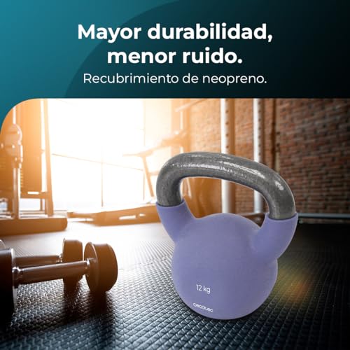 Cecotec Pesa Rusa de 10Kg Drumfit KettleBell 10000 Neo. Revestimiento de Neopreno, Hierro Fundido, Agarre Ergonómico, Diseño Estético y Fácil de Limpiar, Dimensiones 18.7x15x21cm