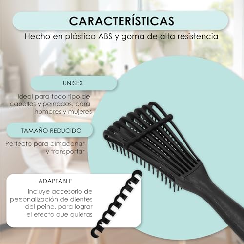 Cepillo Pelo Diseñado para Método Curly, Cepillo Antitirones y Peine con Dientes Largos para Generar Volumen. Cepillo de Pelo para Todo Tipo de Cabello, Natural, Liso, Rizado y Afro. Excelente Regalo.