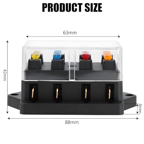 CGEAMDY 5 Pieces Universal Standard Blade Fuse Box, Automotive 4 Compartment Fuse Holder, 4-Compartment Fuses Holder ATO ATC 12V/24V Car with 4 Fuses Box Flat Fuse Carrier, For Car Boat Marine Trike