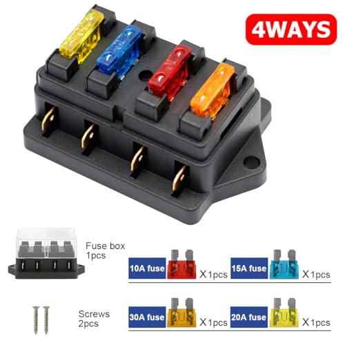 CGEAMDY 5 Pieces Universal Standard Blade Fuse Box, Automotive 4 Compartment Fuse Holder, 4-Compartment Fuses Holder ATO ATC 12V/24V Car with 4 Fuses Box Flat Fuse Carrier, For Car Boat Marine Trike