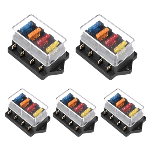 CGEAMDY 5 Pieces Universal Standard Blade Fuse Box, Automotive 4 Compartment Fuse Holder, 4-Compartment Fuses Holder ATO ATC 12V/24V Car with 4 Fuses Box Flat Fuse Carrier, For Car Boat Marine Trike