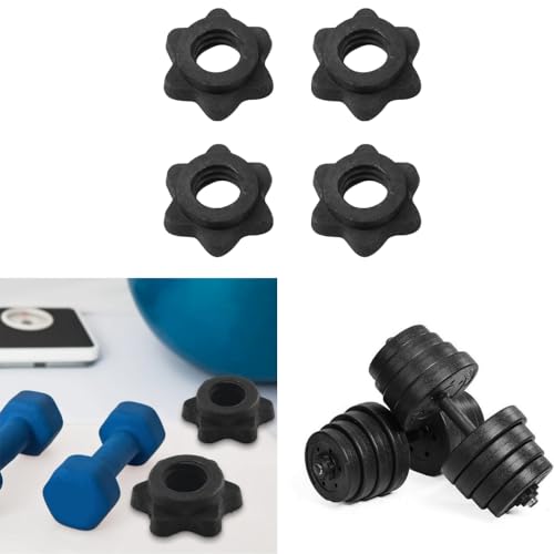 Changyeah 8 Piezas Tuerca Hexagonal con Mancuernas,cerraduras de Estrella,barra de pesas para tuerca,entrenamiento deportivo,Tuerca Hexagonal plástico Negro para Barras con Pesas