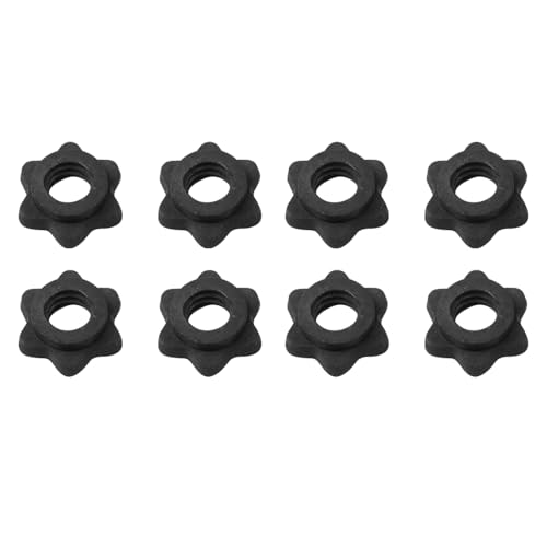 Changyeah 8 Piezas Tuerca Hexagonal con Mancuernas,cerraduras de Estrella,barra de pesas para tuerca,entrenamiento deportivo,Tuerca Hexagonal plástico Negro para Barras con Pesas